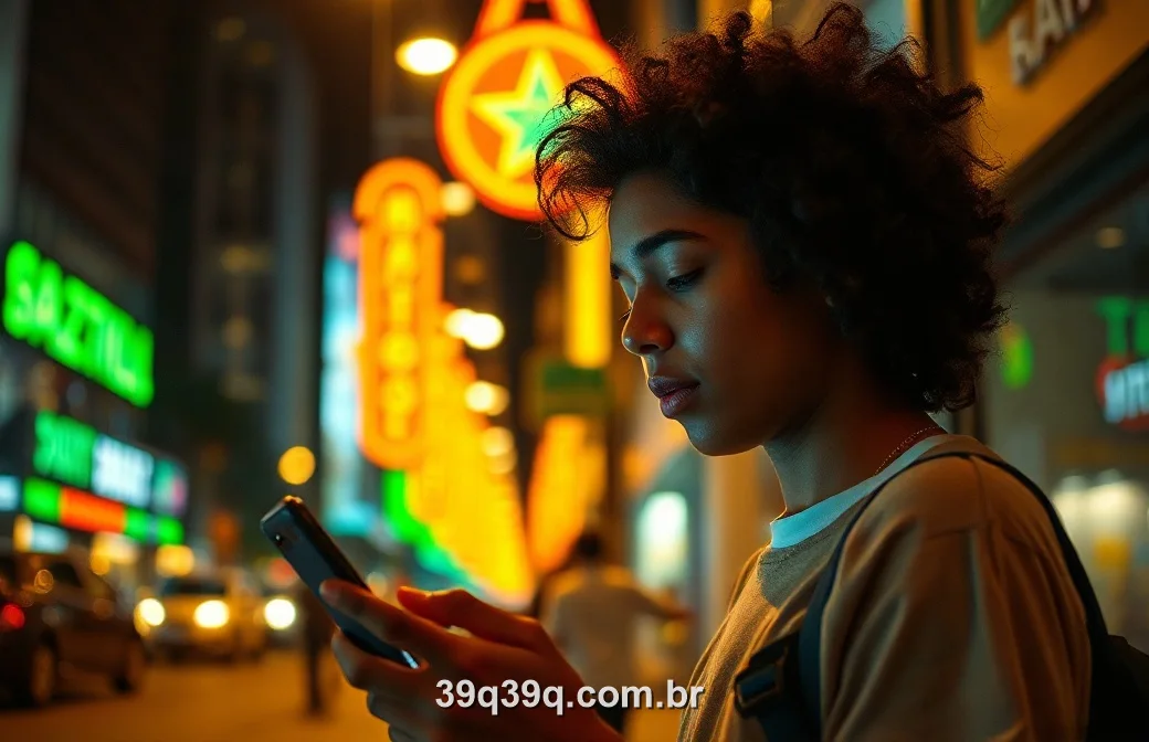 Jogador acessando o cassino do 39Q pelo celular à noite